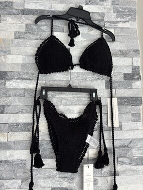 Veronica Beard new with tags women's two piece black crochet swimsuit